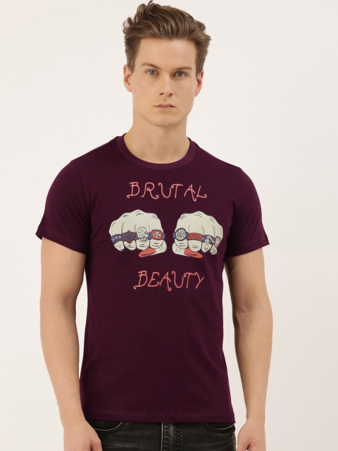 

QUANCIOUS Men Maroon Printed Round Neck Sustainable T-shirt