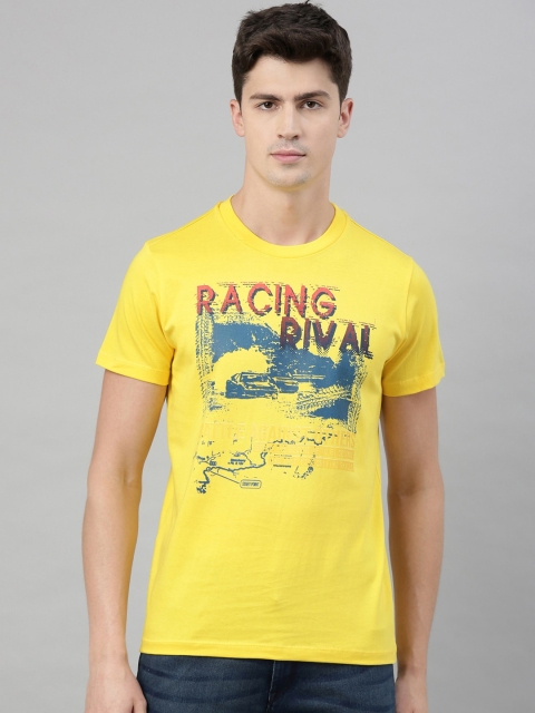 

QUANCIOUS Men Yellow & Blue Organic Cotton Printed Round Neck Sustainable T-shirt