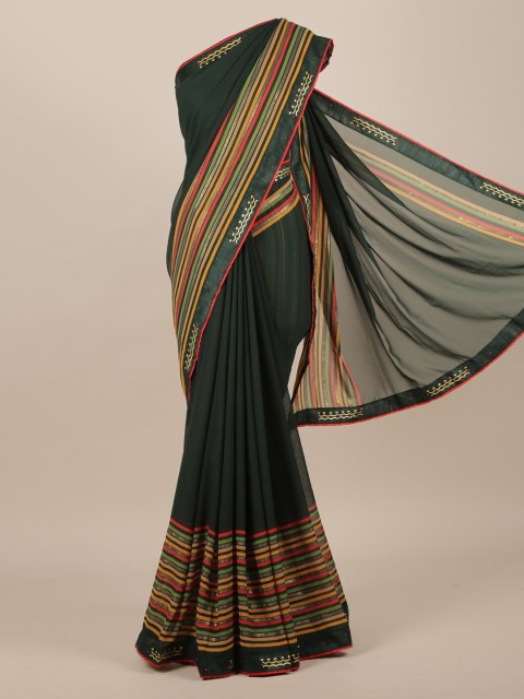 

Pothys Green Striped Poly Chiffon Saree