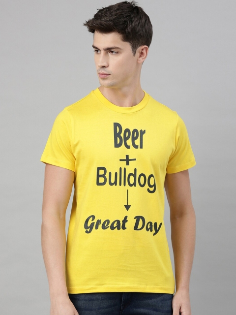 

QUANCIOUS Men Yellow & Black Typography Print Organic Cotton Round Neck Sustainable T-shirt