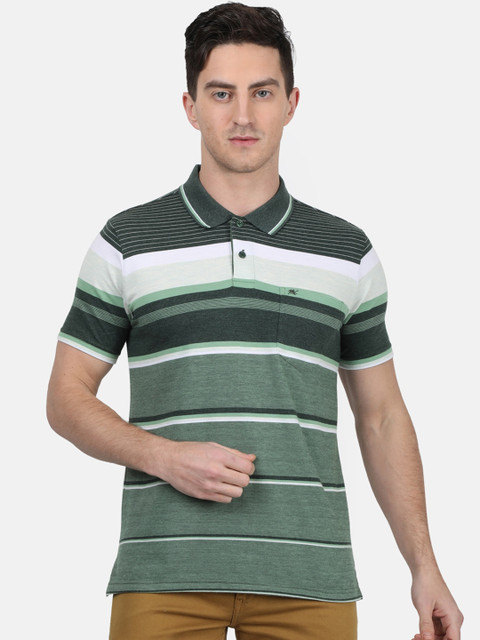 

Monte Carlo Men Green & White Striped Polo Collar T-shirt