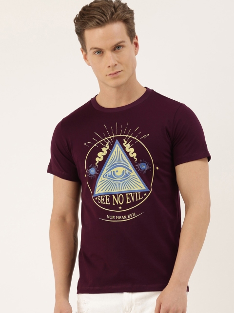 

QUANCIOUS Men Maroon Printed Round Neck Sustainable T-shirt