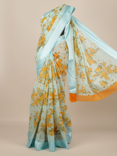 

Pothys Blue Floral Printed Jute Silk Saree