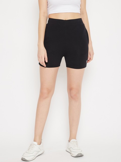 

C9 AIRWEAR Women Black Solid Pure Cotton Regular Fit Sports Shorts