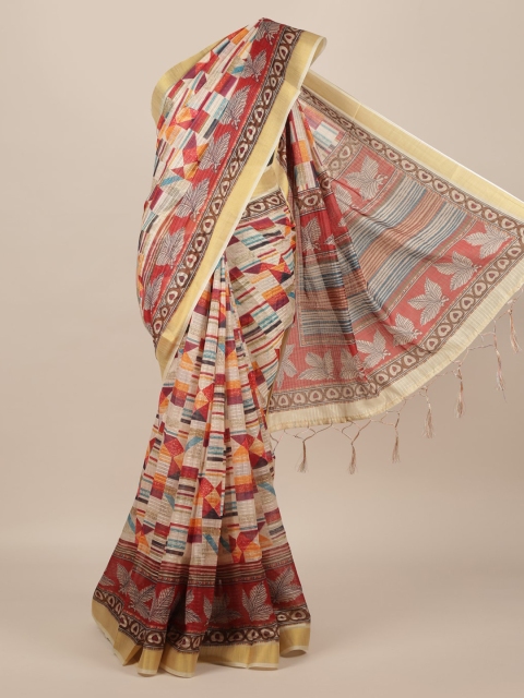 

Pothys Multicoloured Printed Jute Silk Saree With Tasseled Pallu, Multi