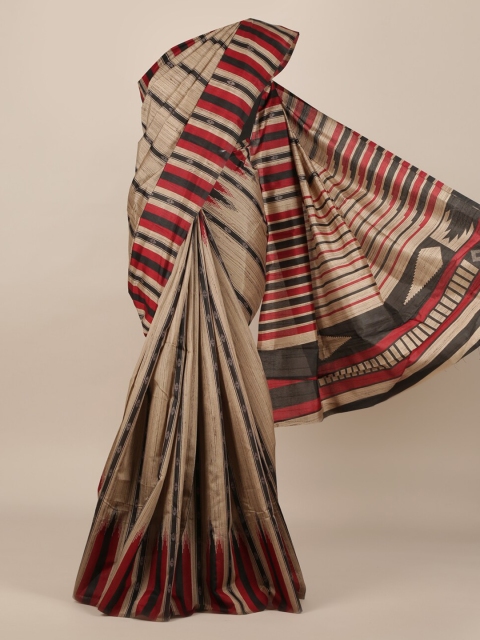 

Pothys Brown Striped Jute Silk Saree