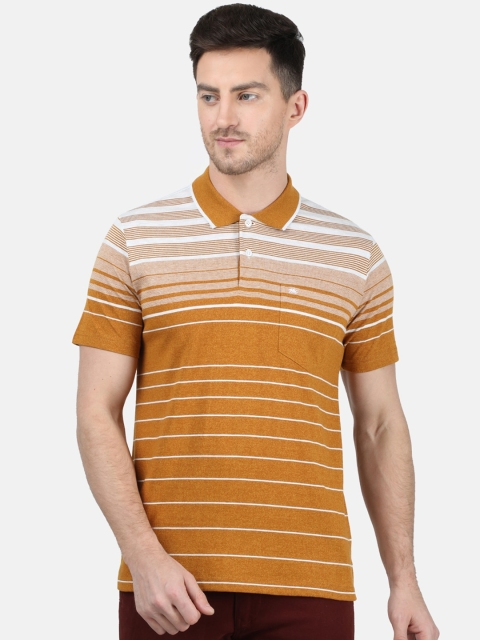 

Monte Carlo Men Mustard Striped Polo Collar T-shirt