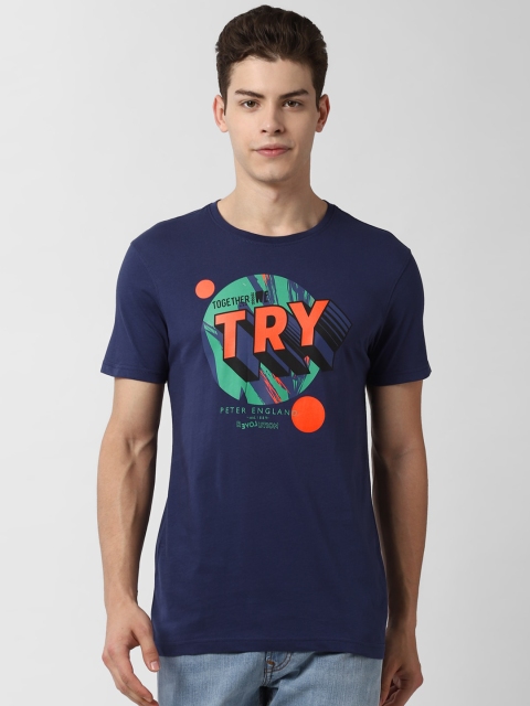 

Peter England Men Navy Blue Printed Round Neck T-shirt
