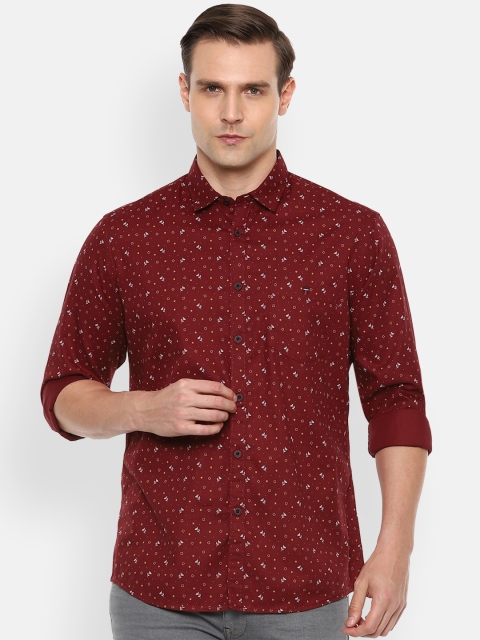 

Louis Philippe Jeans Men Maroon & White Cotton Slim Fit Printed Casual Shirt