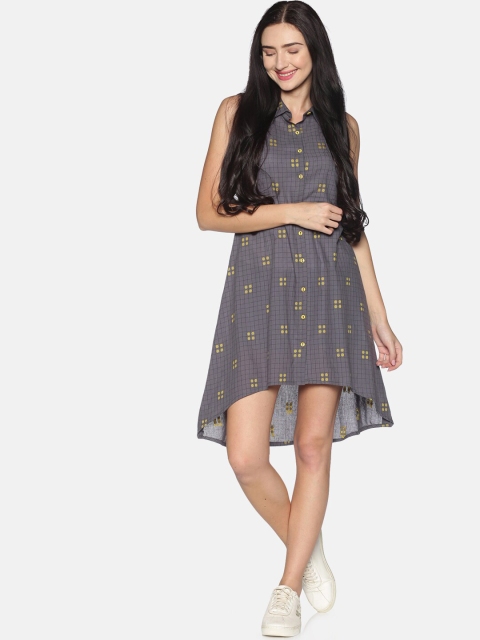 

Saffron Threads Women Grey Printed Shirt Dress