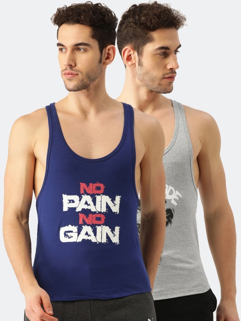 

ROMEO ROSSI Men Pack Of 2 Printed Gym Vests, Blue