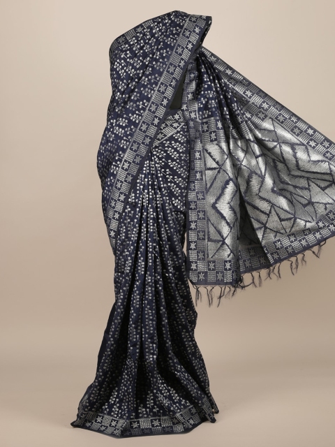

Pothys Navy Blue Solid Jute Silk Saree