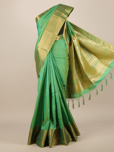 

Pothys Green & Gold-Toned Jute Silk Woven Design Saree