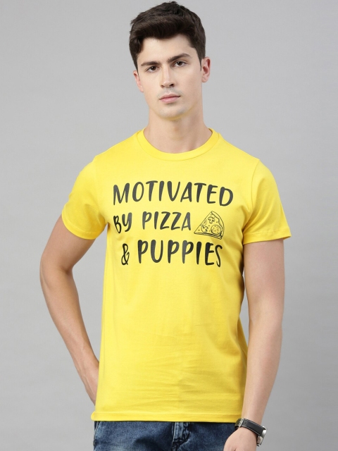 

QUANCIOUS Men Yellow & Black Organic Cotton Printed Round Neck Sustainable T-shirt