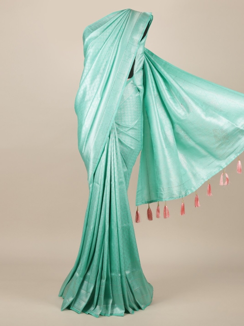 

Pothys Green & Silver-Toned Jute Silk Woven Design Saree