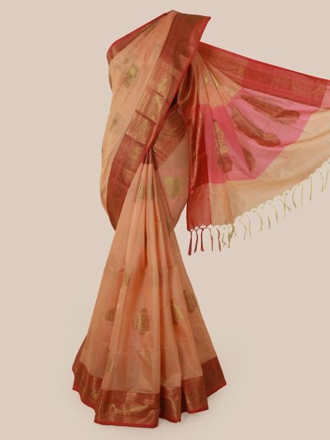 

Pothys Peach-Coloured & Pink Cotton Blend Woven Design Saree