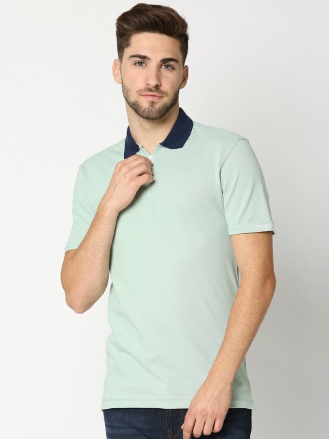 

Bewakoof Men Green Solid Polo Collar Cotton T-shirt