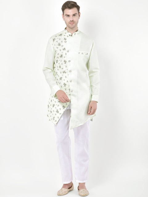 

SG LEMAN Men Sea Green & White Printed Kurta with Trousers
