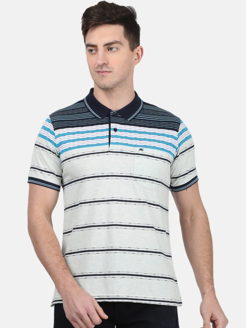 

Monte Carlo Men Blue Striped Polo Collar T-shirt