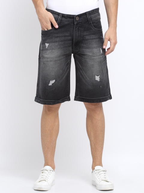 

Rodamo Men Charcoal Grey Washed Regular Fit Denim Shorts