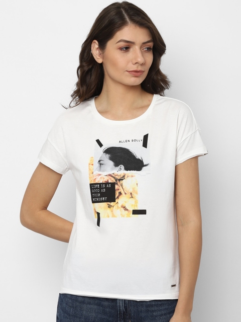

Allen Solly Women White & Black Graphic Print Round Neck T-shirt