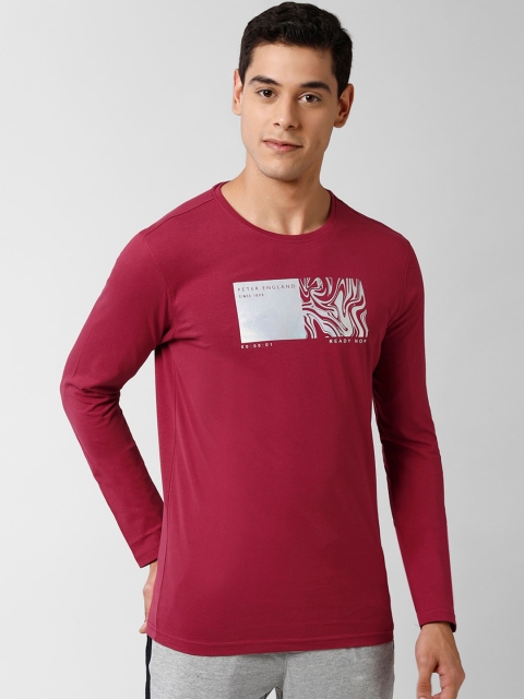 

Peter England Men Red Printed Round Neck T-shirt