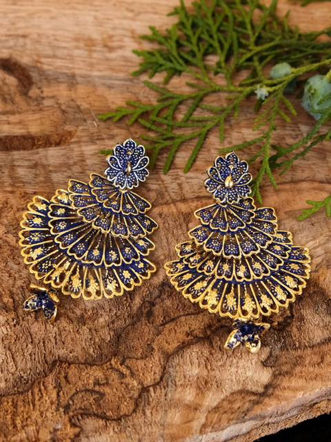 

Crunchy Fashion Blue & Gold-Toned Contemporary Drop Earrings