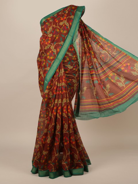 

Pothys Brown Printed Jute Silk Saree