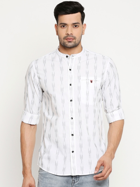 

Mufti Men White & Grey Pure Cotton Slim Fit Striped Casual Shirt