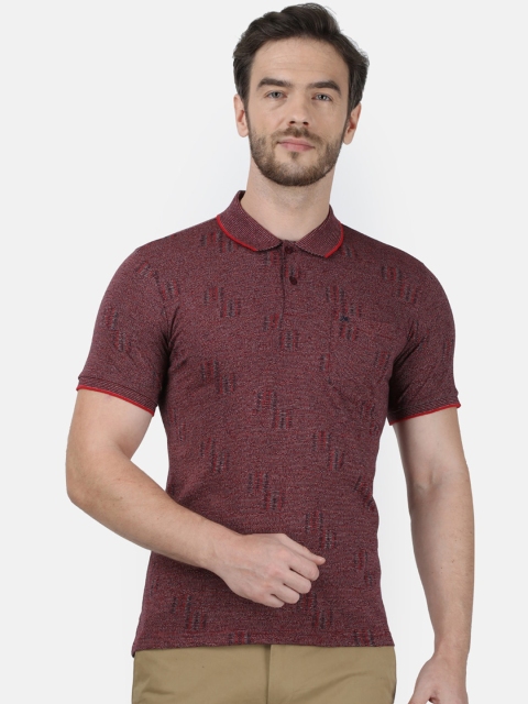 

Monte Carlo Men Maroon & Grey Self Design Cotton Polo Collar T-shirt