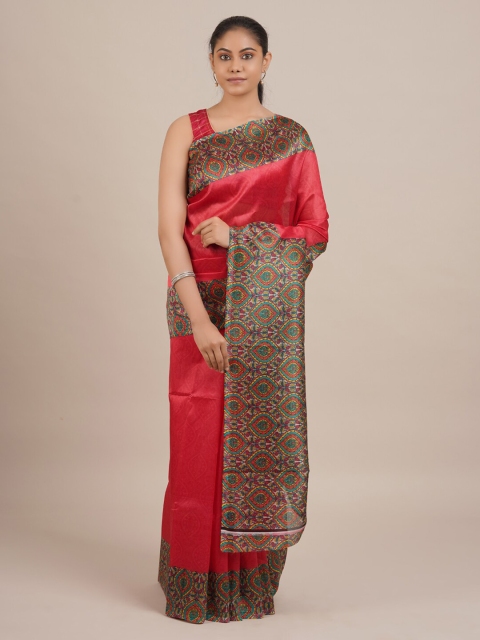 

Pothys Pink Printed Jute Silk Saree