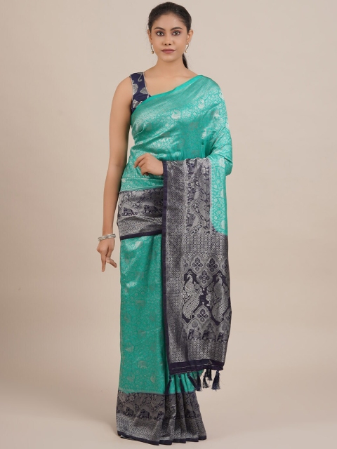 

Pothys Sea Green & Navy Blue Jute Silk Woven Design Saree