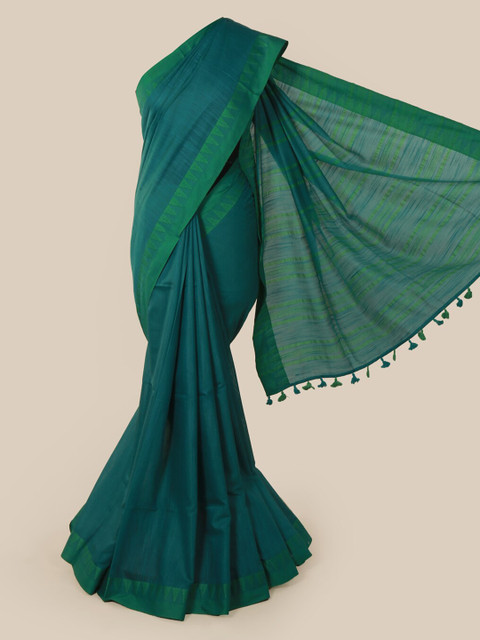 

Pothys Green Checked Linen Blend Saree