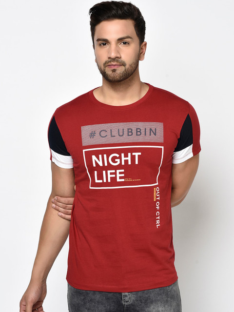 

Octave Men Red Printed Round Neck T-shirt