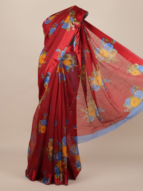 

Pothys Maroon & Blue Jute Silk Printed Saree