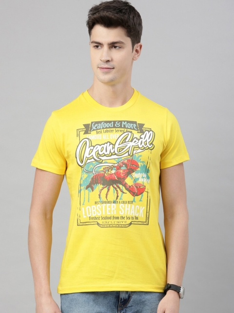 

QUANCIOUS Men Yellow Printed Round Neck Sustainable T-shirt