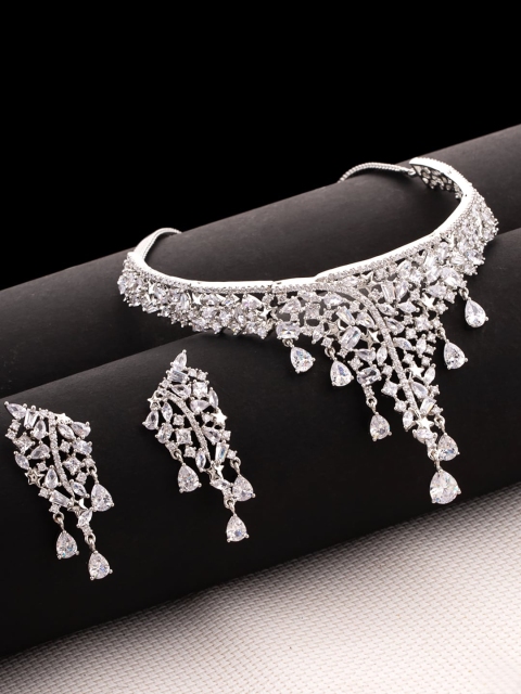 

Studio Voylla Rhodium-Plated White CZ-Studded Jewellery Set, Silver
