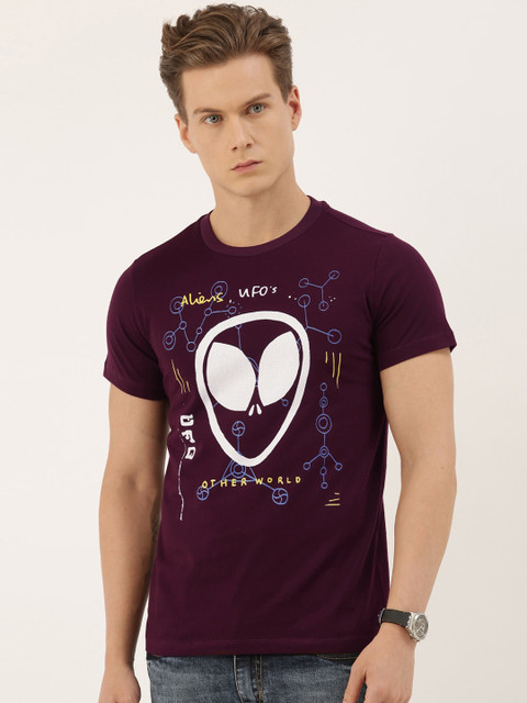 

QUANCIOUS Men Maroon Printed Round Neck Sustainable T-shirt