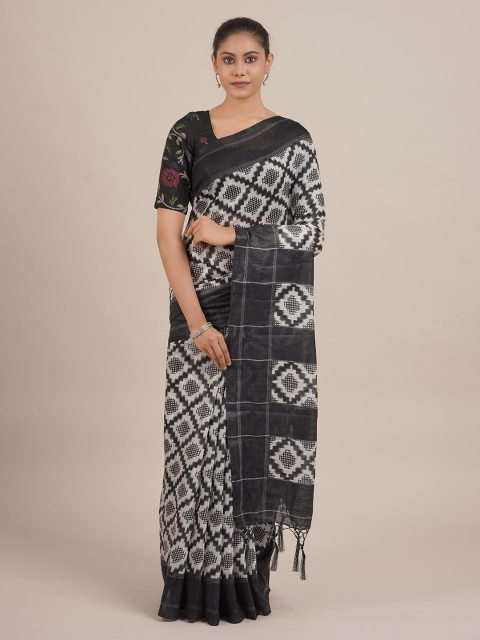 

Pothys White & Black Jute Silk Printed Saree