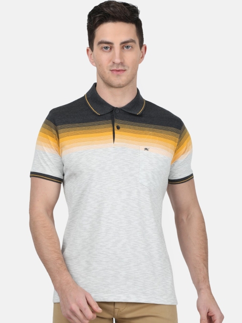 

Monte Carlo Men Grey Striped Polo Collar T-shirt