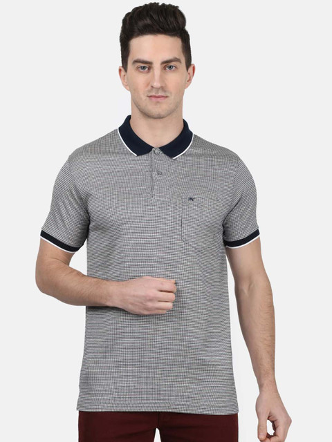 

Monte Carlo Men Navy Blue Checked Polo Collar T-shirt
