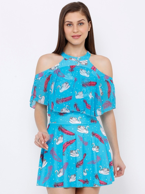 

Heart 2 Heart Women Turquoise Blue & Red Printed Swim Dress