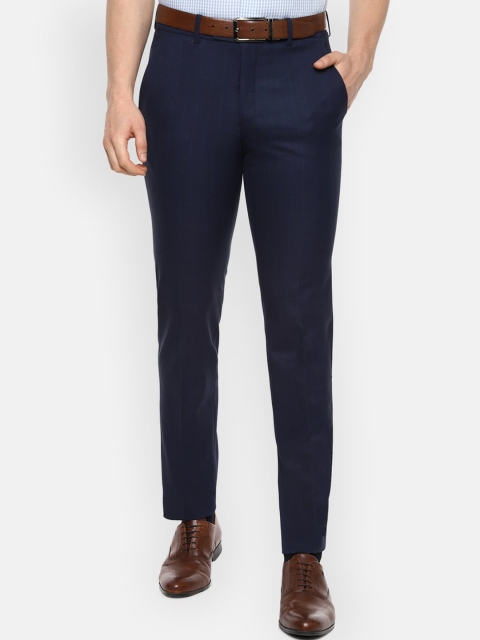 

Van Heusen Men Navy Blue Slim Fit Checked Formal Trousers