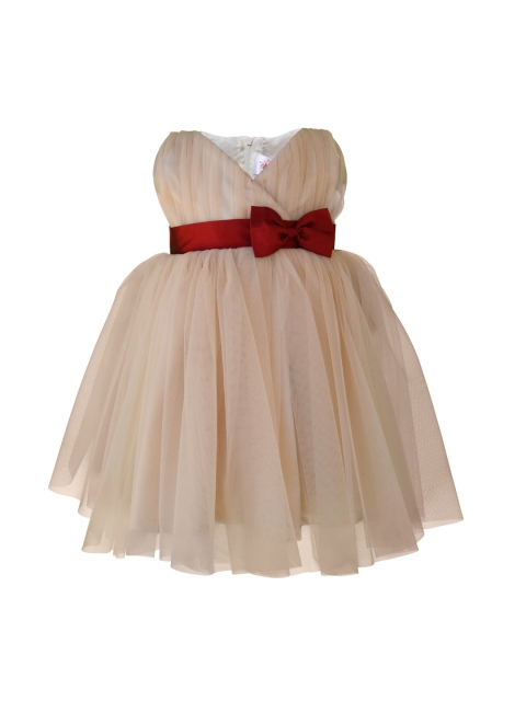 

Faye Girls Beige Solid Wrap Dress with Bow Detail