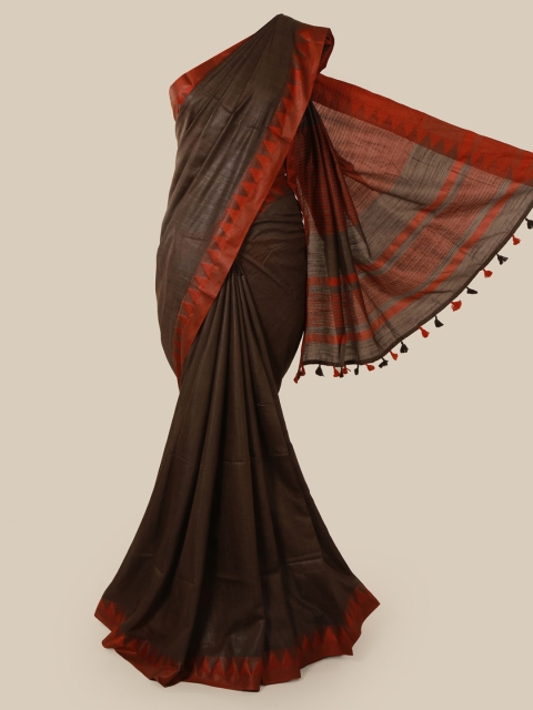 

Pothys Brown Printed Linen Blend Saree