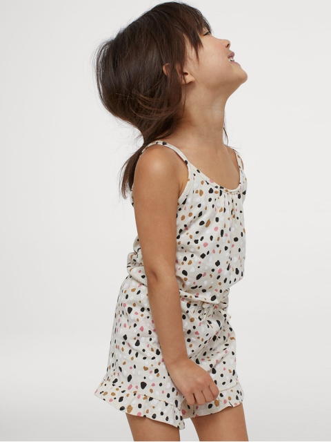 

H&M Girls Beige Printed Jersey Playsuit