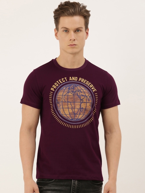 

QUANCIOUS Men Maroon Printed Round Neck Sustainable T-shirt