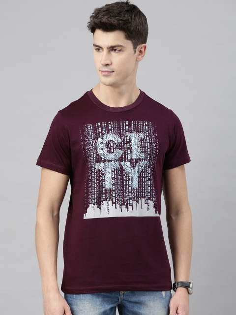 QUANCIOUS Men Maroon Printed Round Neck Sustainable T-shirt