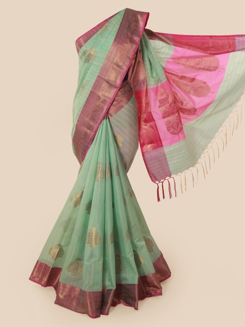 

Pothys Green Woven Design Cotton Blend Saree With Tasseled Pallu