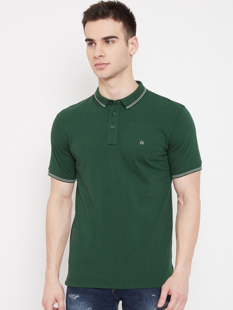 

Crimsoune Club Men Green Solid Slim Fit Polo Collar T-shirt